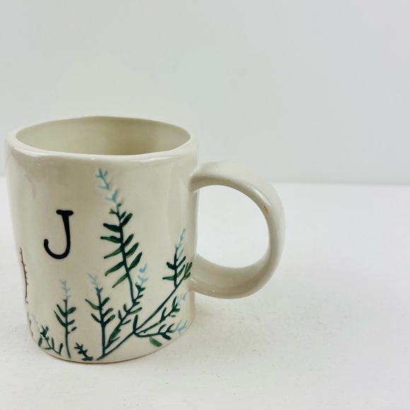 Anthropologie Cream ‘J’ Initial Floral Hand-painted Ceramic Large Mug - Picture 3 of 11